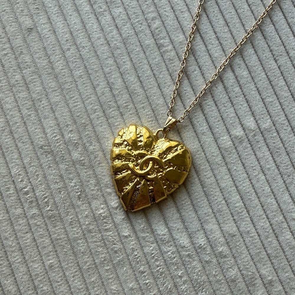 Chanel CC 14k gold plated heart pendant necklace